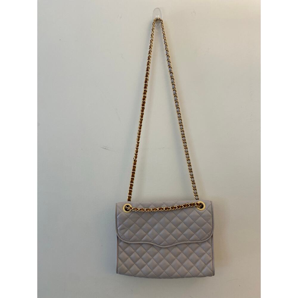 Rebecca Minkoff Crossbody Purse Bag Gray Beige Velvet Chain Quilted Affair Work - Picture 5 of 12